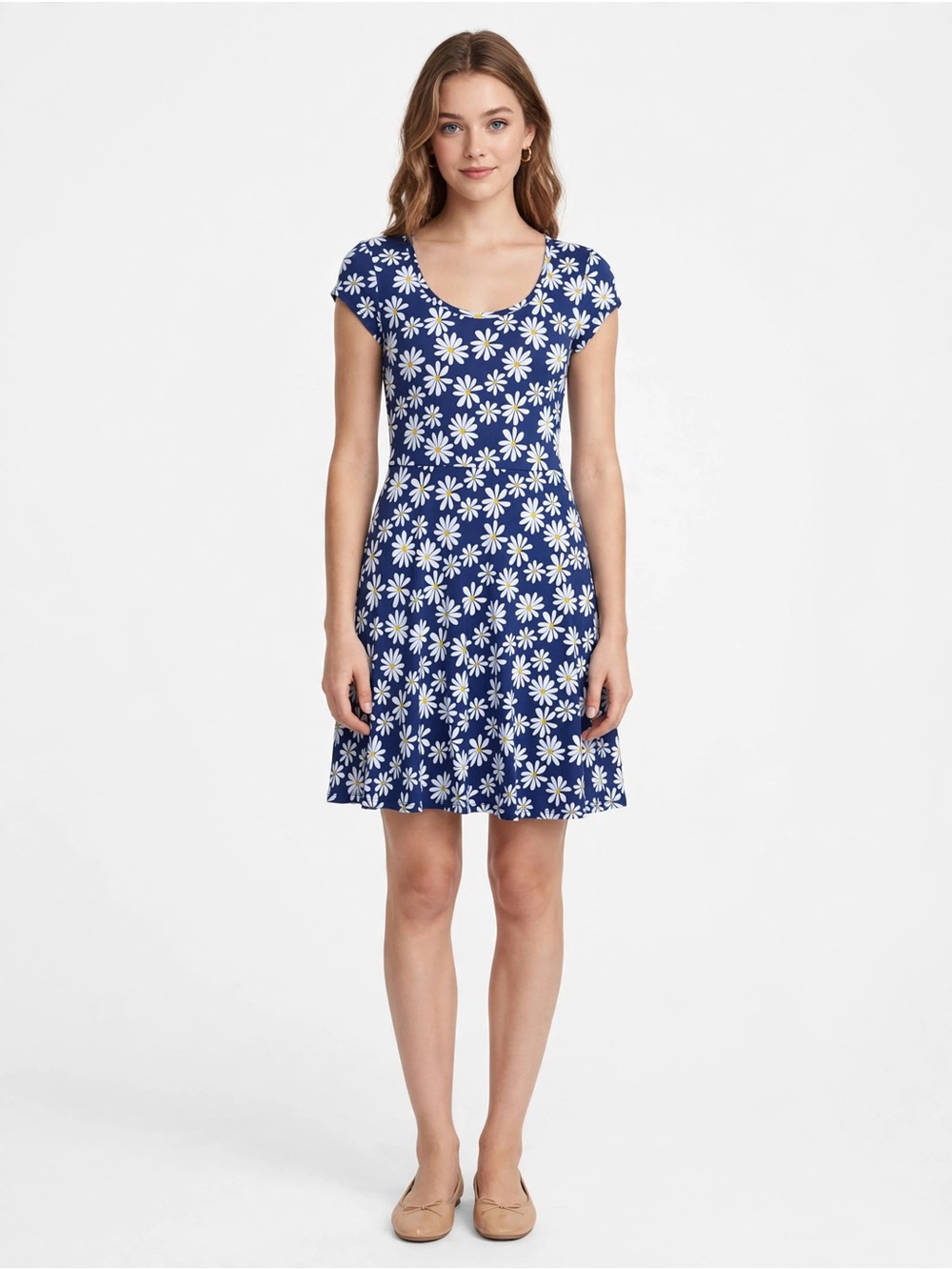 Joe B Blue Daisy Scoop Neck Mini Dress